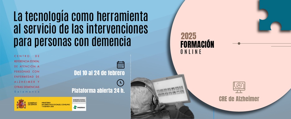 Cartelería asociada al curso «La tecnología como herramienta al servicio de las intervenciones para personas con demencia».