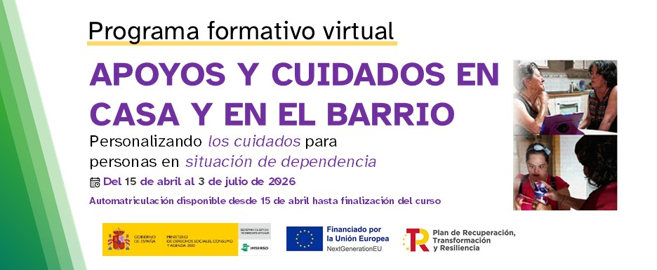 Cartel del curso de apoyos y cuidados en casa y en el barrio.