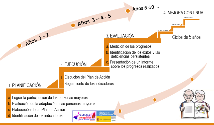 Fases del proceso para participar en el proyecto «Ciudades y Comunidades amigables con las personas mayores»