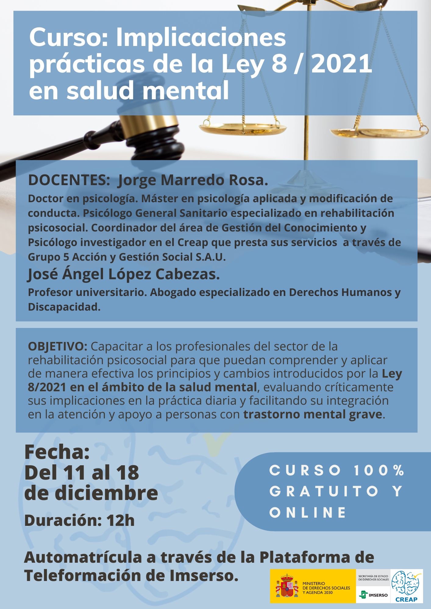 Cartel del curso Implicaciones prácticas de la Ley 8/2021 en Salud Mental