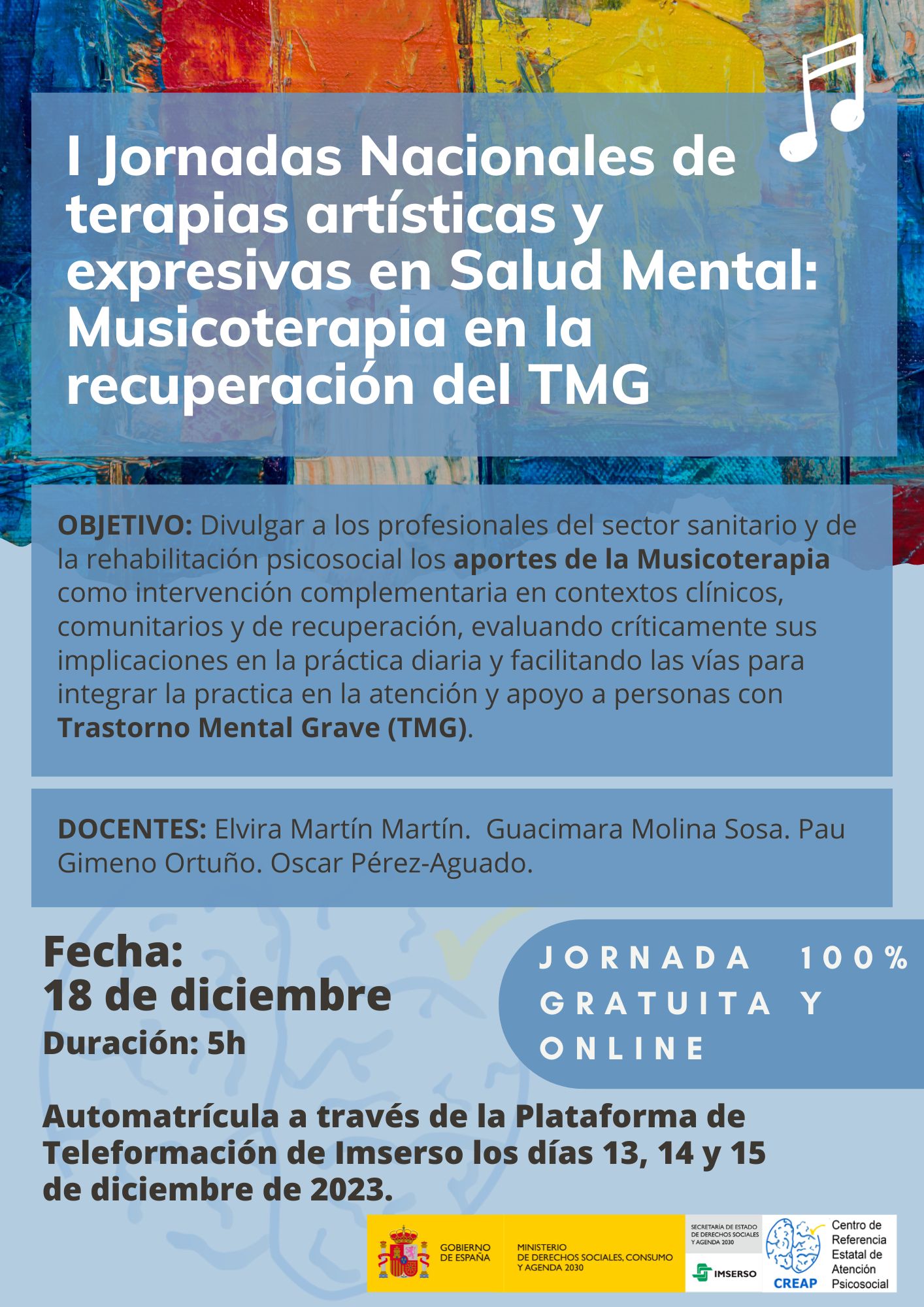 Cartel de las jornadas nacionales de terapias artísticas y expresivas en salud mental