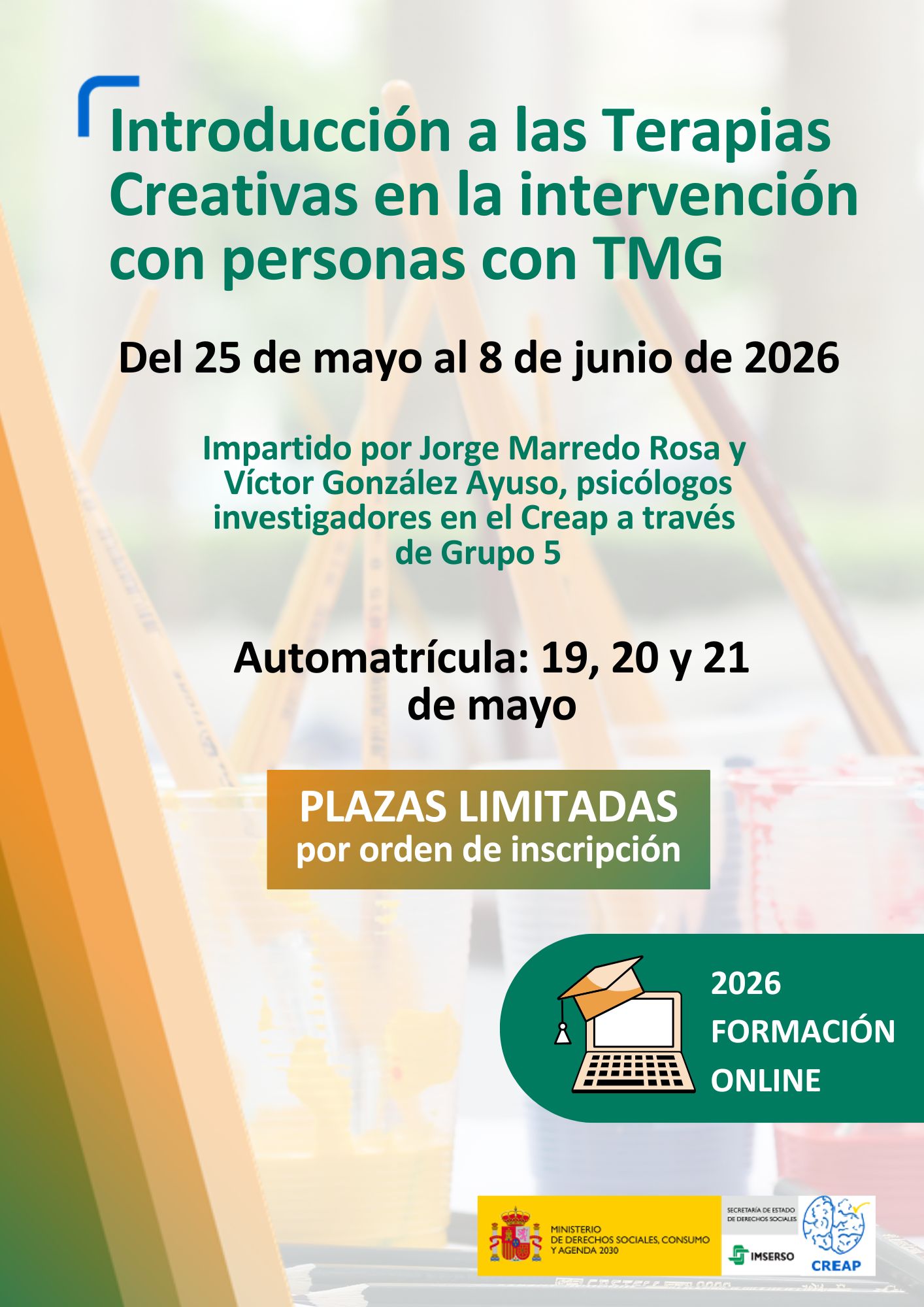 Cartel Curso Introducción a las terapias creativas en la intervención con personas con TMG