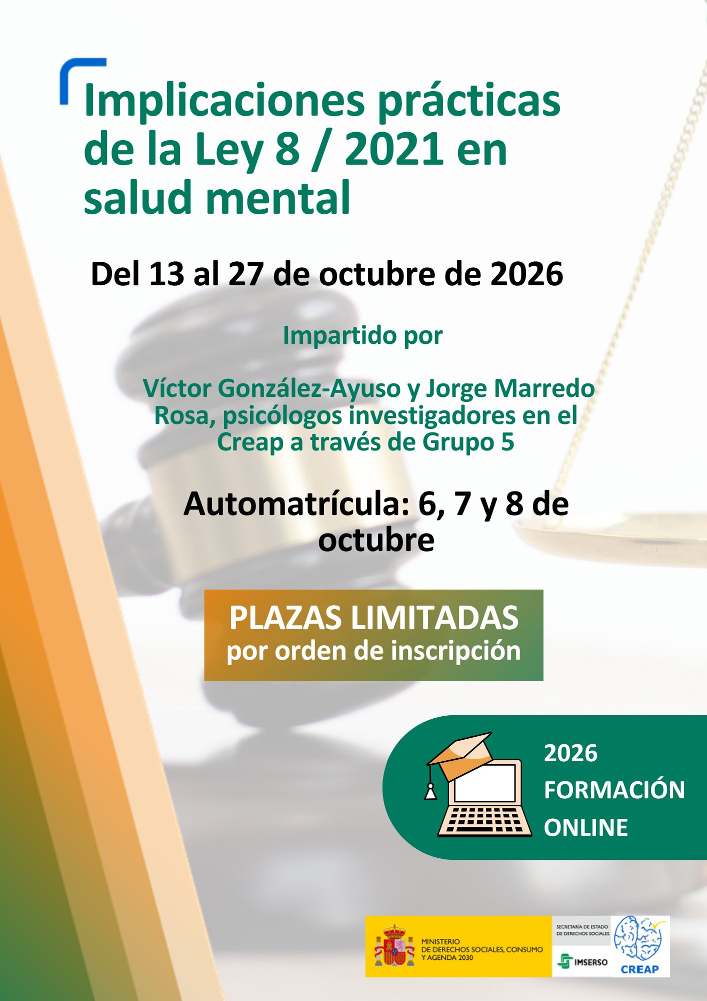 Cartel del curso Implicaciones prácticas de la Ley 8/2021 en Salud Mental